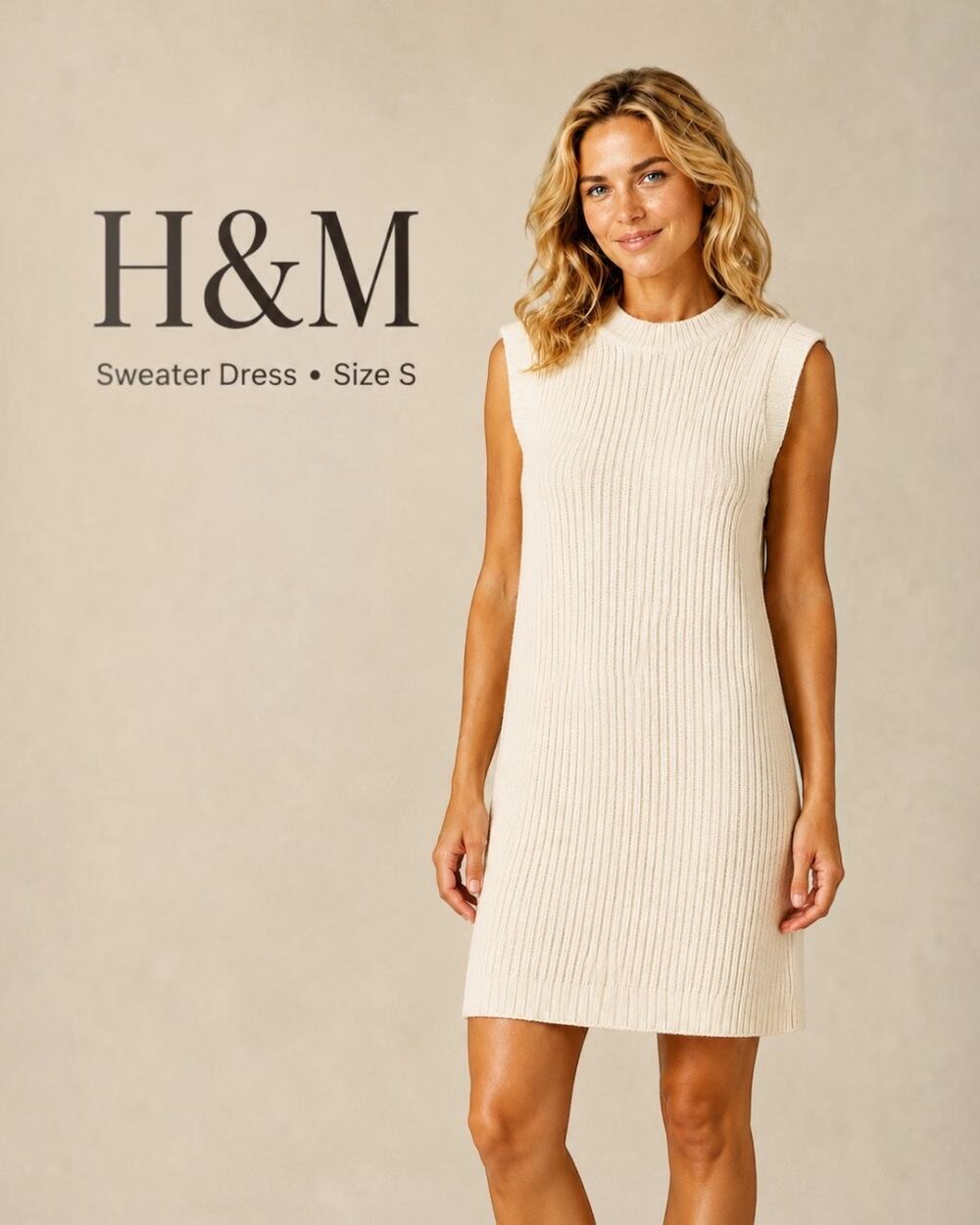 H&M Cream Sleeveless Knit Sweater Dress Women’s Small Cotton Blend Shift